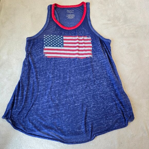 Zoe and Liv Tank Womens Large Red White Blue Thin Patriotic American Flag Summer - Picture 7 of 9